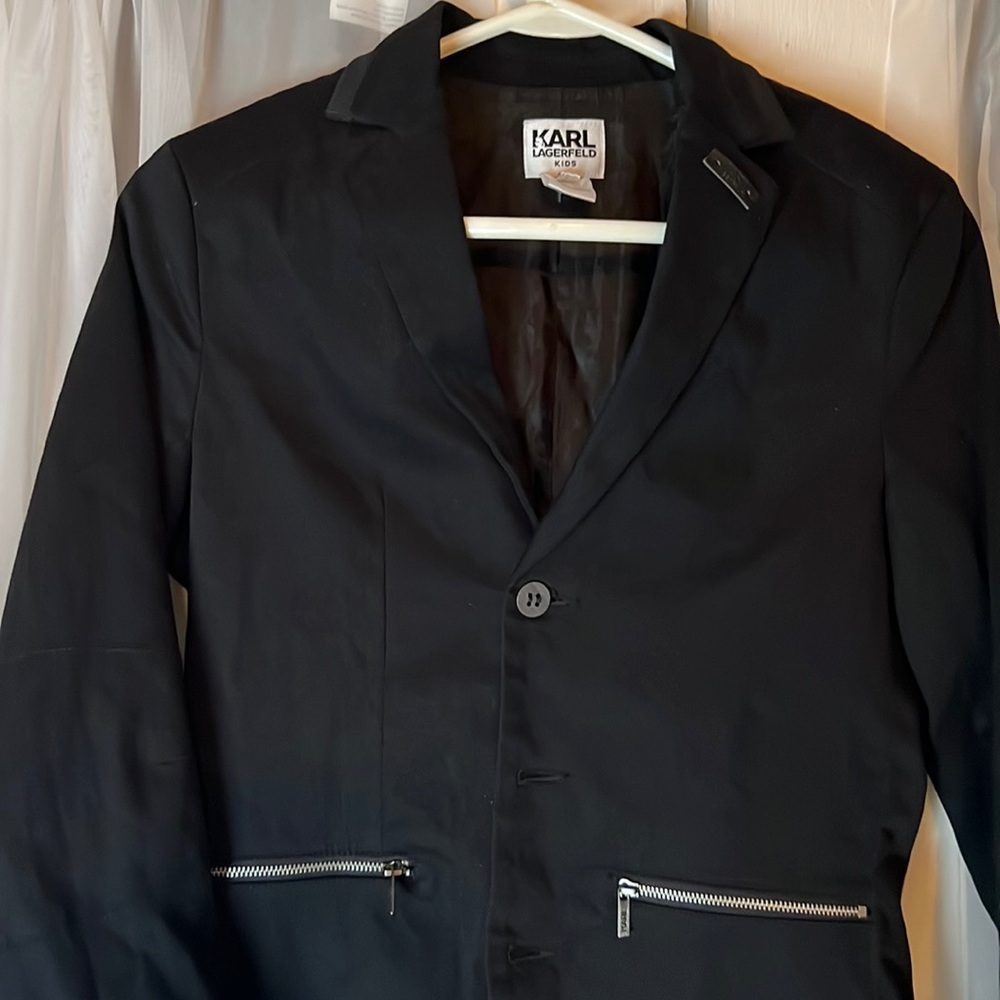 KARL LAGERFELD Blazer Kids Size 12 Black With 2 Zip Pockets